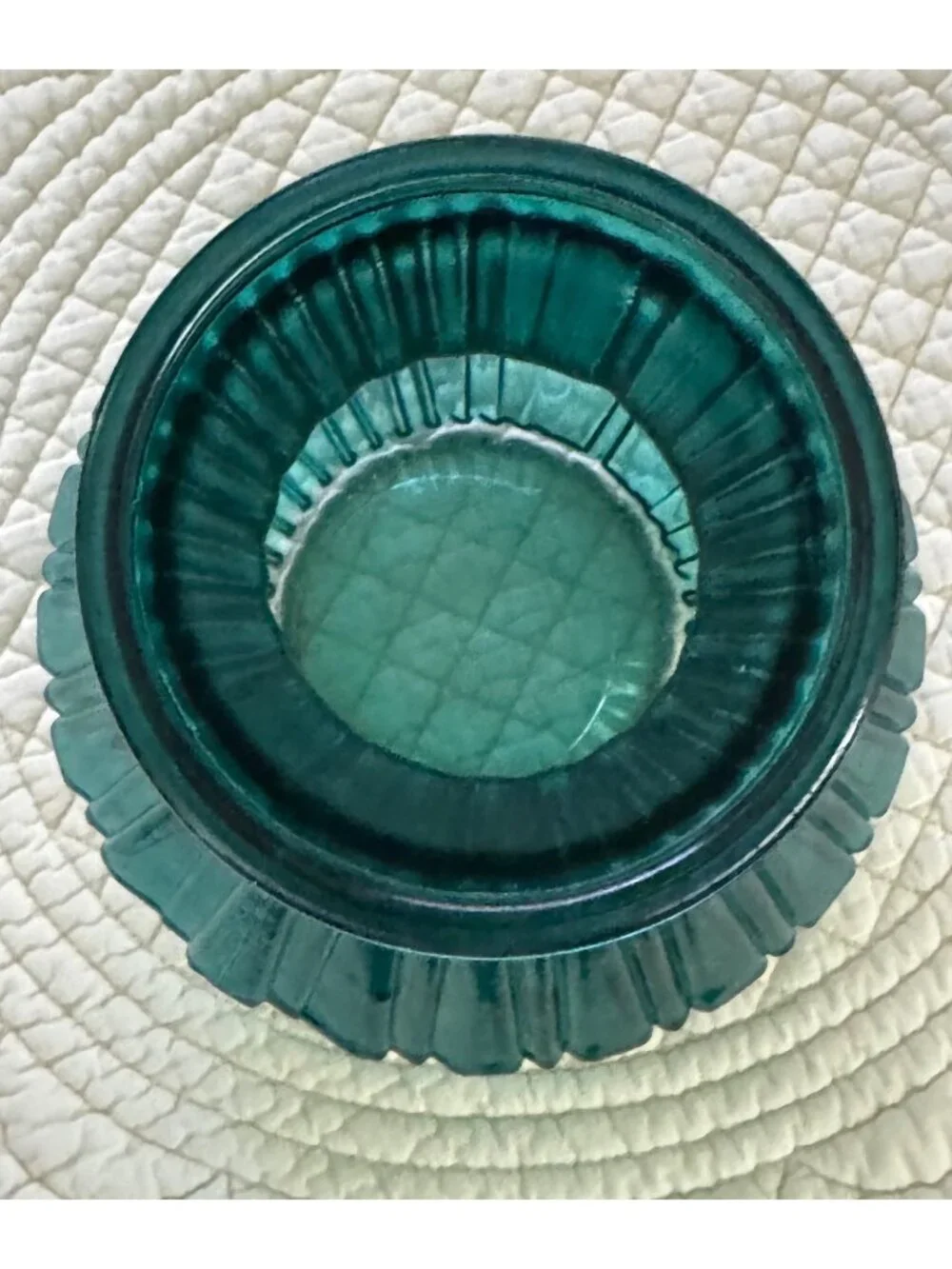 Teal Glass Fluted Vase With Wide Base & Narrow Opening Ribbed - Vintage